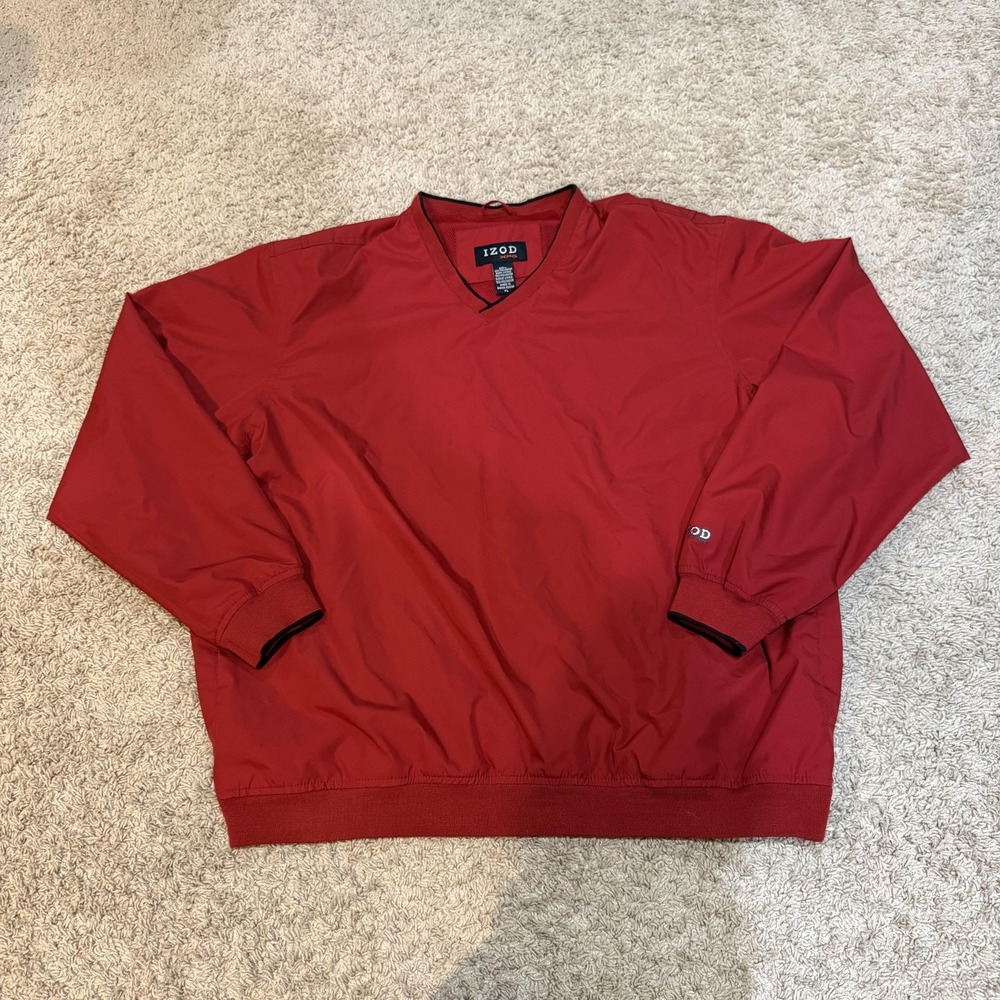 IZOD XFG Pullover Jacket Mens XL Red V-Neck Windbreaker Golf Windshirt